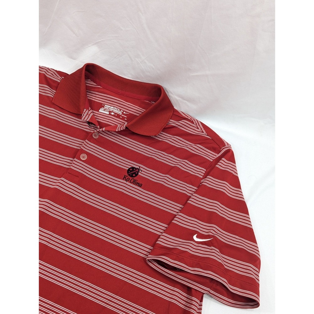 Nike Golf Polo Shirt Mens XL‎ Ko Olina Striped Performance Dri Fit Red Ladybug